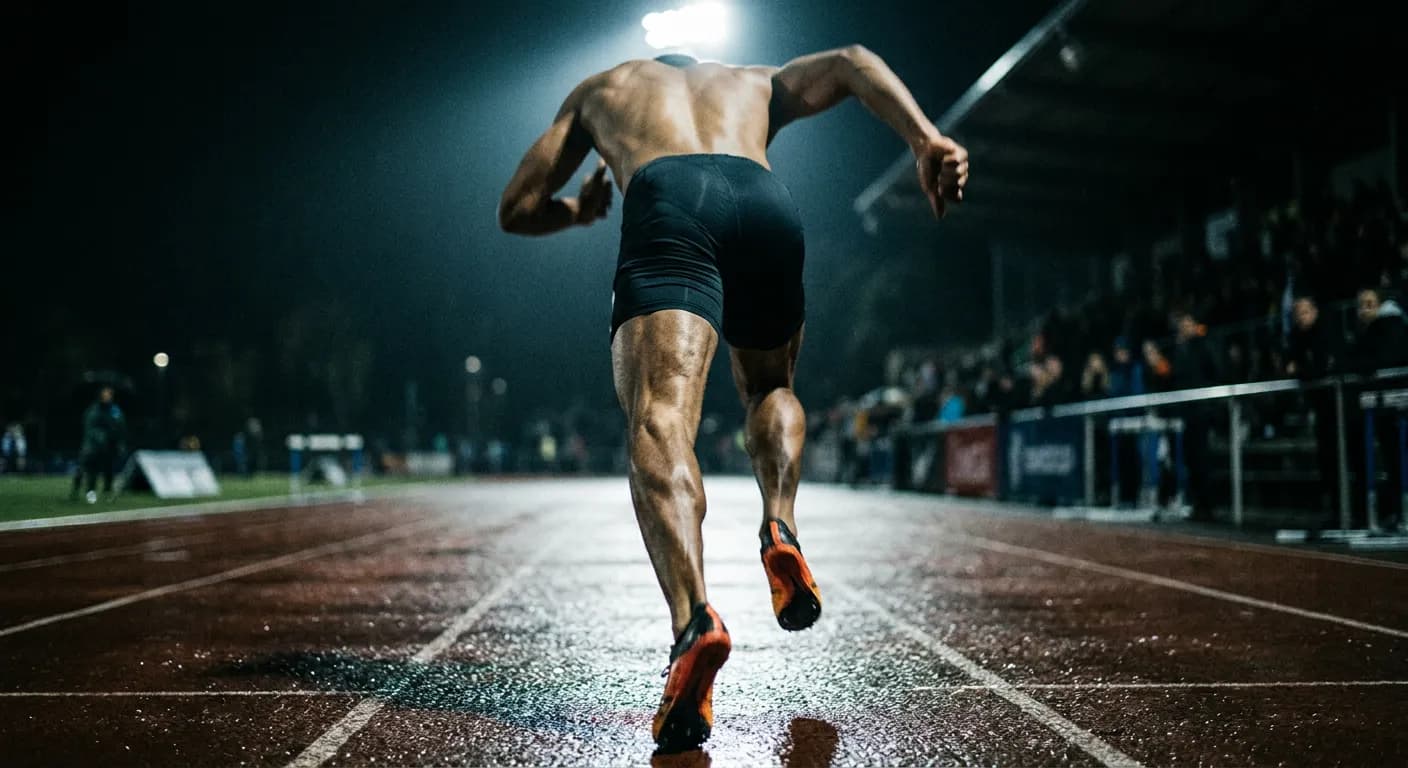 Sprinter performing hamstring eccentric strengthening exercise