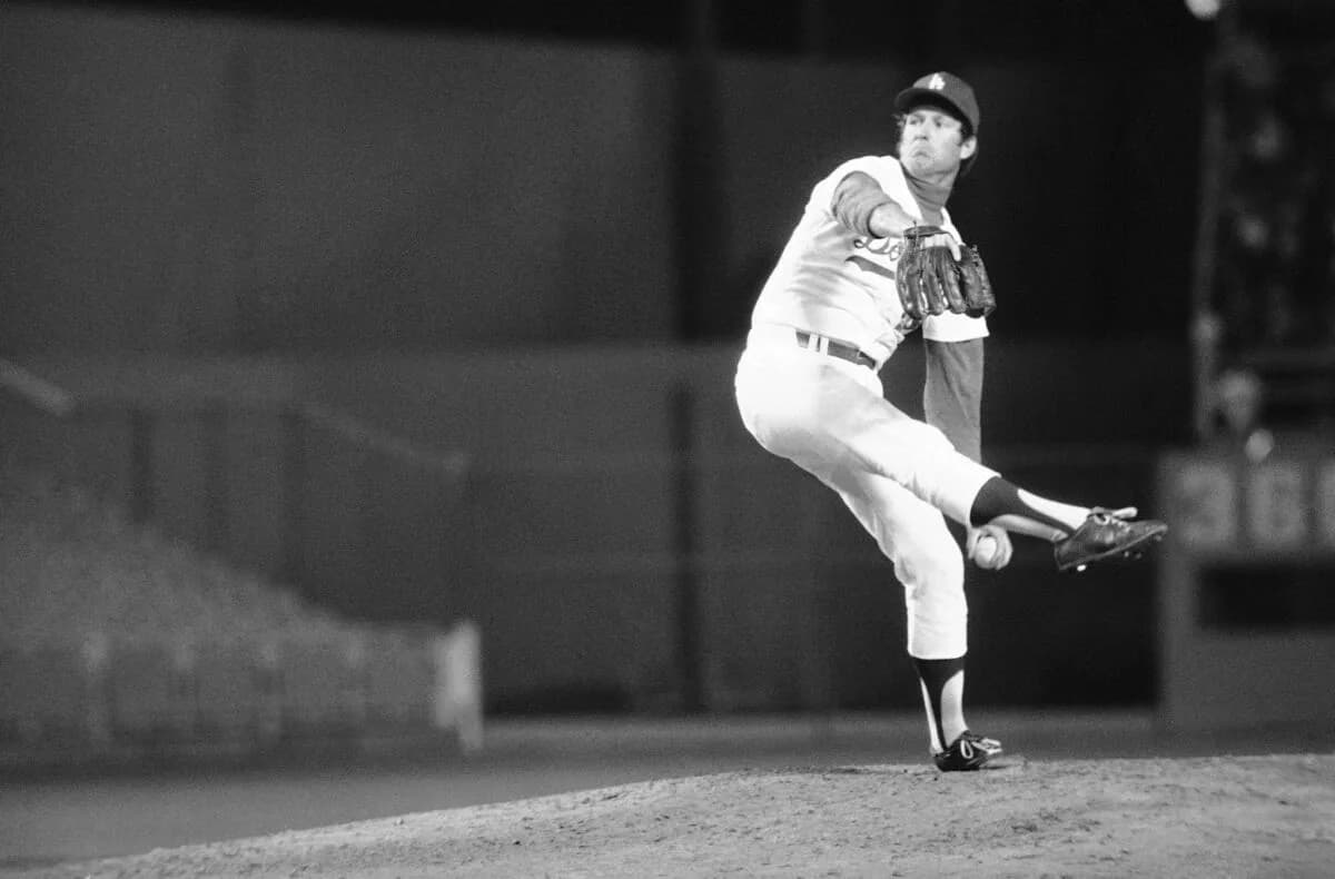 Tommy John pitching for the Los Angeles Dodgers